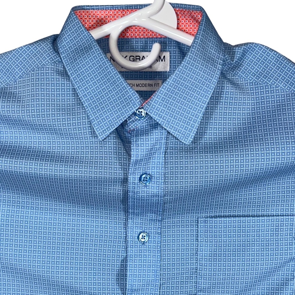 Nick‎ Graham Everywhere Mens Blue Geometric Print Short Sleeve Stretch Shirt M